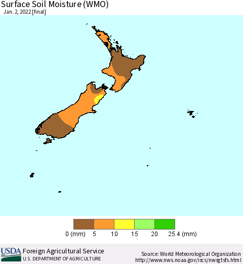 New Zealand Surface Soil Moisture (WMO) Thematic Map For 12/27/2021 - 1/2/2022