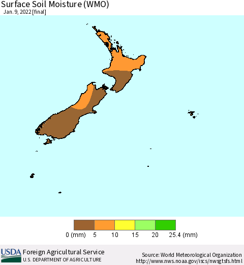New Zealand Surface Soil Moisture (WMO) Thematic Map For 1/3/2022 - 1/9/2022