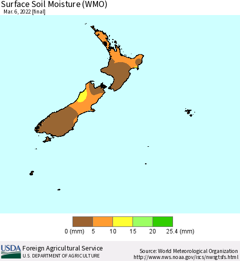 New Zealand Surface Soil Moisture (WMO) Thematic Map For 2/28/2022 - 3/6/2022