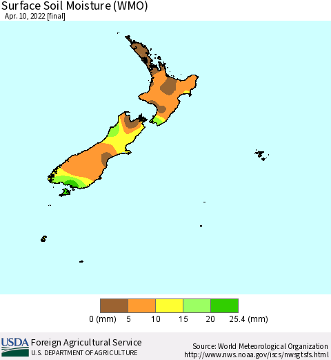New Zealand Surface Soil Moisture (WMO) Thematic Map For 4/4/2022 - 4/10/2022