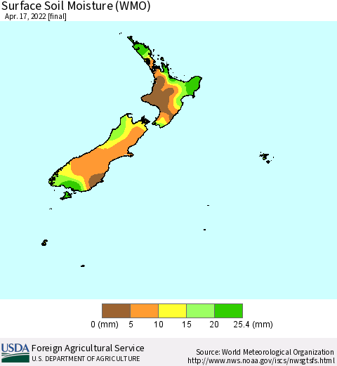 New Zealand Surface Soil Moisture (WMO) Thematic Map For 4/11/2022 - 4/17/2022