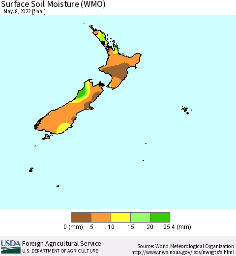 New Zealand Surface Soil Moisture (WMO) Thematic Map For 5/2/2022 - 5/8/2022