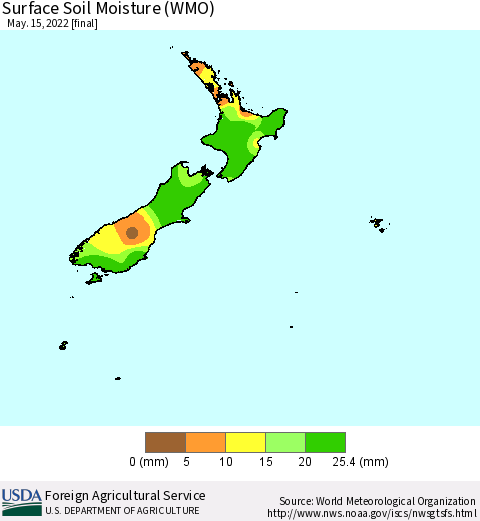New Zealand Surface Soil Moisture (WMO) Thematic Map For 5/9/2022 - 5/15/2022