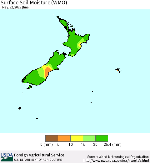 New Zealand Surface Soil Moisture (WMO) Thematic Map For 5/16/2022 - 5/22/2022