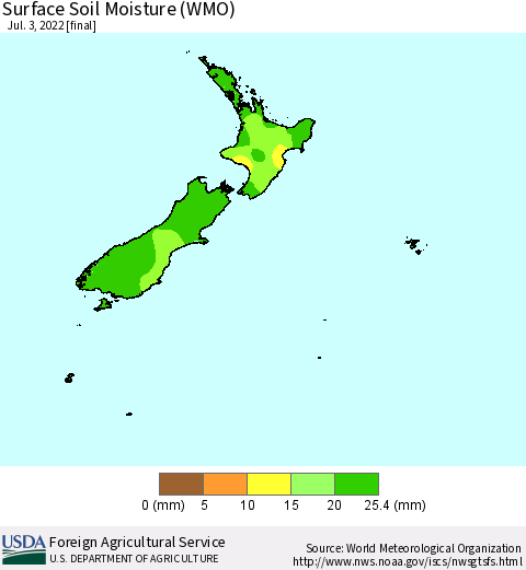 New Zealand Surface Soil Moisture (WMO) Thematic Map For 6/27/2022 - 7/3/2022