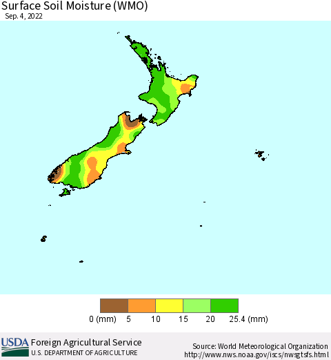 New Zealand Surface Soil Moisture (WMO) Thematic Map For 8/29/2022 - 9/4/2022