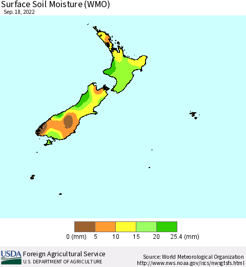 New Zealand Surface Soil Moisture (WMO) Thematic Map For 9/12/2022 - 9/18/2022