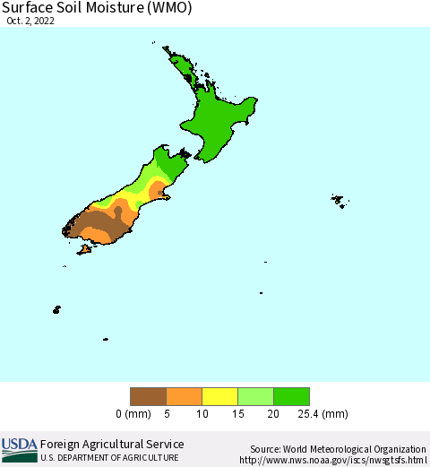 New Zealand Surface Soil Moisture (WMO) Thematic Map For 9/26/2022 - 10/2/2022
