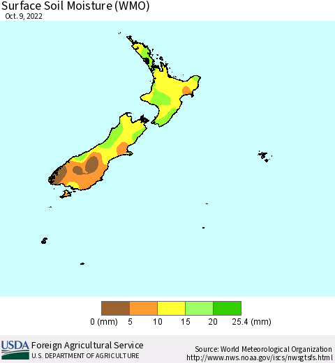 New Zealand Surface Soil Moisture (WMO) Thematic Map For 10/3/2022 - 10/9/2022