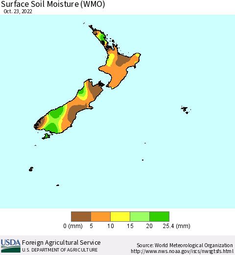 New Zealand Surface Soil Moisture (WMO) Thematic Map For 10/17/2022 - 10/23/2022