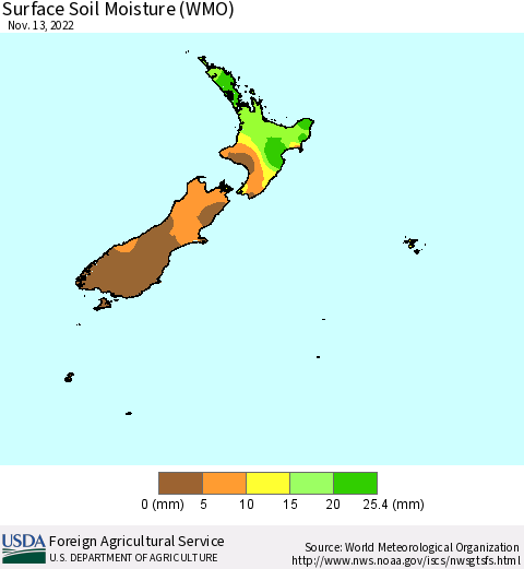 New Zealand Surface Soil Moisture (WMO) Thematic Map For 11/7/2022 - 11/13/2022