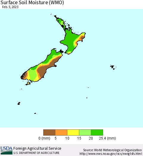 New Zealand Surface Soil Moisture (WMO) Thematic Map For 1/30/2023 - 2/5/2023