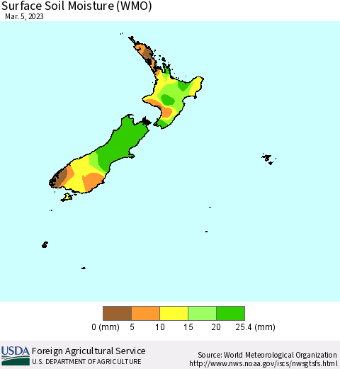 New Zealand Surface Soil Moisture (WMO) Thematic Map For 2/27/2023 - 3/5/2023