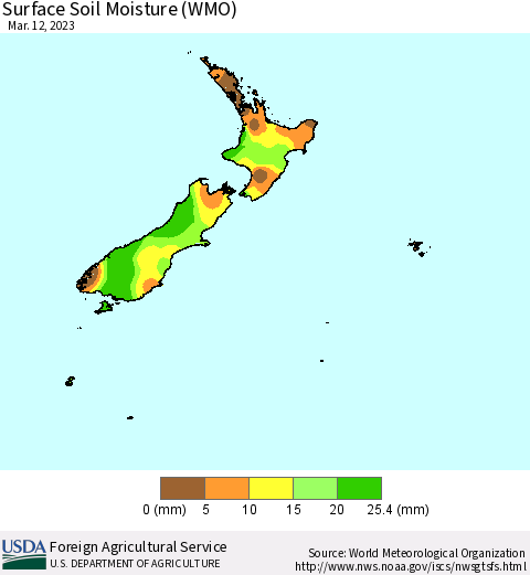 New Zealand Surface Soil Moisture (WMO) Thematic Map For 3/6/2023 - 3/12/2023
