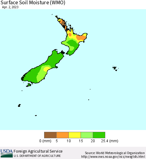 New Zealand Surface Soil Moisture (WMO) Thematic Map For 3/27/2023 - 4/2/2023