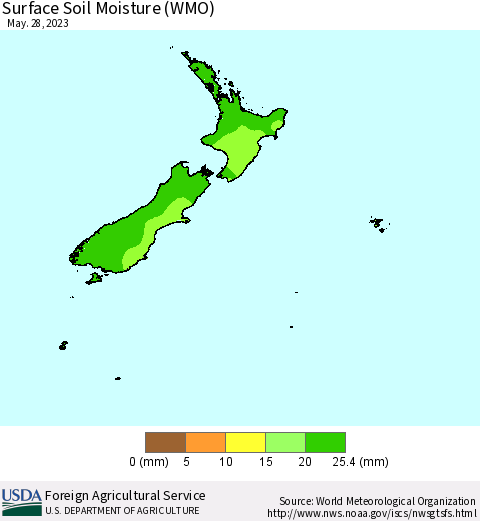 New Zealand Surface Soil Moisture (WMO) Thematic Map For 5/22/2023 - 5/28/2023