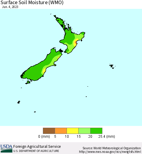 New Zealand Surface Soil Moisture (WMO) Thematic Map For 5/29/2023 - 6/4/2023