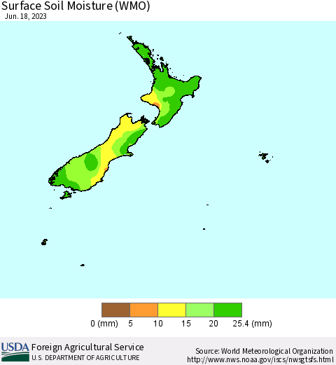 New Zealand Surface Soil Moisture (WMO) Thematic Map For 6/12/2023 - 6/18/2023
