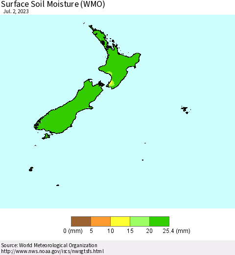 New Zealand Surface Soil Moisture (WMO) Thematic Map For 6/26/2023 - 7/2/2023