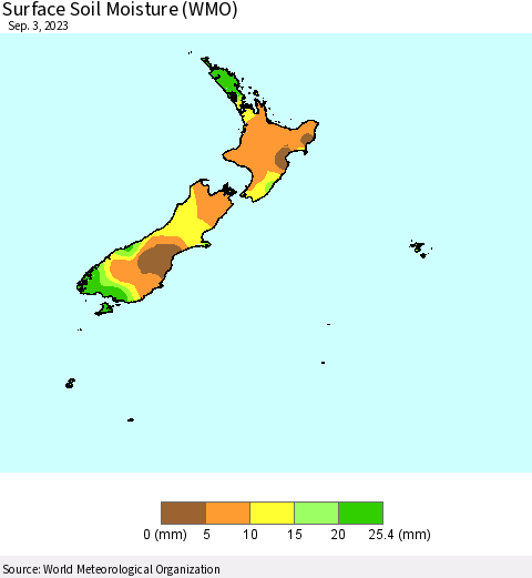 New Zealand Surface Soil Moisture (WMO) Thematic Map For 8/28/2023 - 9/3/2023