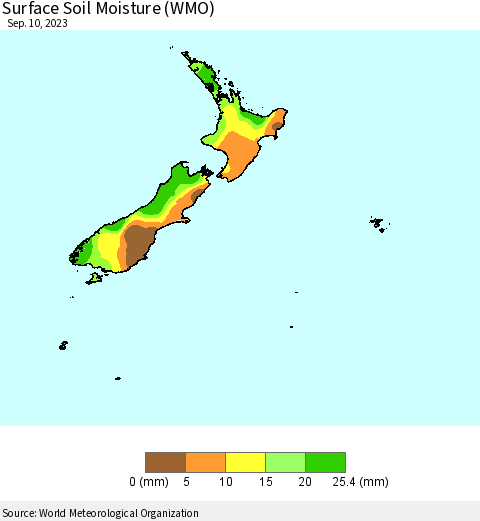 New Zealand Surface Soil Moisture (WMO) Thematic Map For 9/4/2023 - 9/10/2023