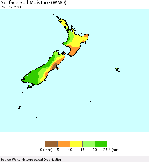 New Zealand Surface Soil Moisture (WMO) Thematic Map For 9/11/2023 - 9/17/2023