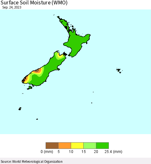 New Zealand Surface Soil Moisture (WMO) Thematic Map For 9/18/2023 - 9/24/2023