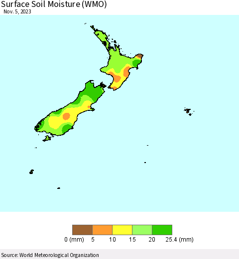 New Zealand Surface Soil Moisture (WMO) Thematic Map For 10/30/2023 - 11/5/2023