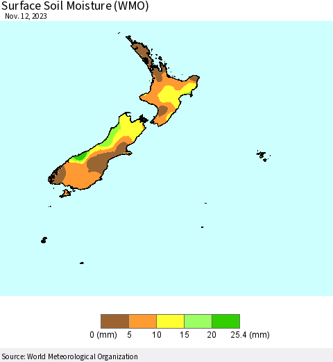 New Zealand Surface Soil Moisture (WMO) Thematic Map For 11/6/2023 - 11/12/2023