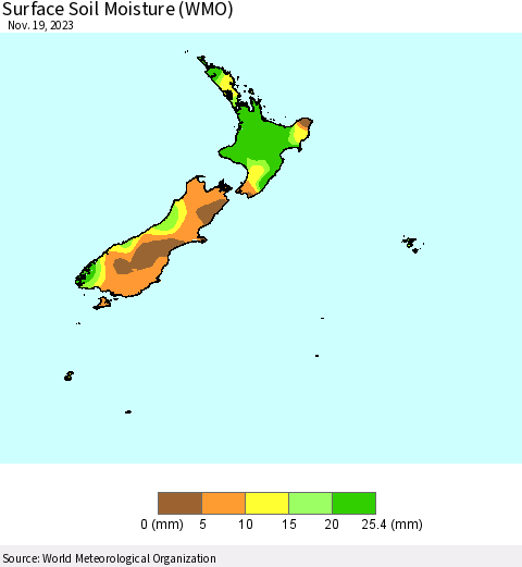 New Zealand Surface Soil Moisture (WMO) Thematic Map For 11/13/2023 - 11/19/2023