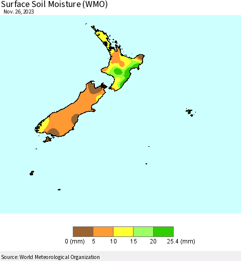 New Zealand Surface Soil Moisture (WMO) Thematic Map For 11/20/2023 - 11/26/2023
