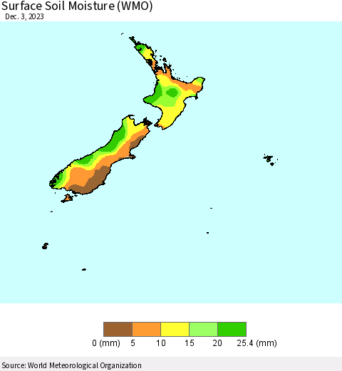 New Zealand Surface Soil Moisture (WMO) Thematic Map For 11/27/2023 - 12/3/2023