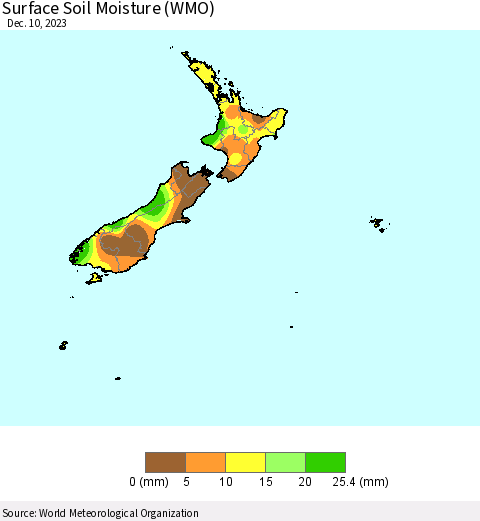 New Zealand Surface Soil Moisture (WMO) Thematic Map For 12/4/2023 - 12/10/2023