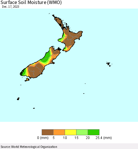 New Zealand Surface Soil Moisture (WMO) Thematic Map For 12/11/2023 - 12/17/2023