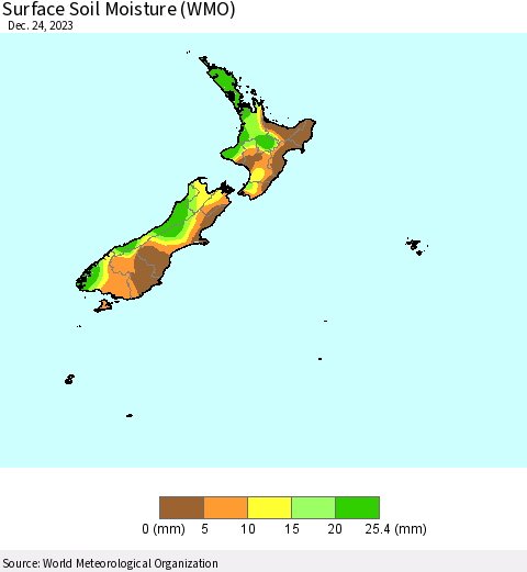 New Zealand Surface Soil Moisture (WMO) Thematic Map For 12/18/2023 - 12/24/2023