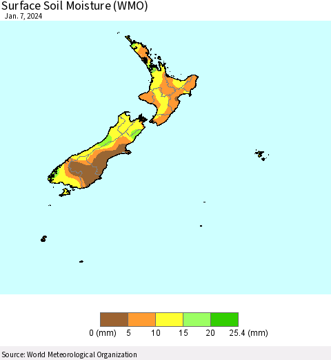 New Zealand Surface Soil Moisture (WMO) Thematic Map For 1/1/2024 - 1/7/2024