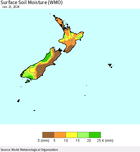 New Zealand Surface Soil Moisture (WMO) Thematic Map For 1/15/2024 - 1/21/2024