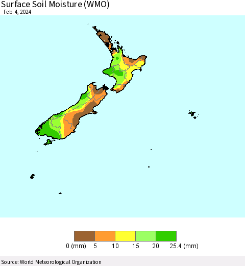 New Zealand Surface Soil Moisture (WMO) Thematic Map For 1/29/2024 - 2/4/2024