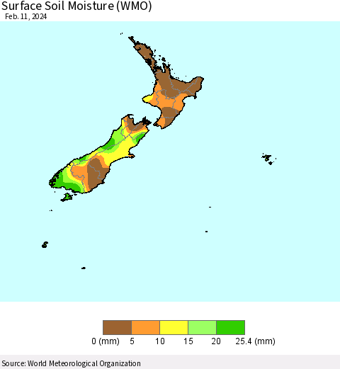 New Zealand Surface Soil Moisture (WMO) Thematic Map For 2/5/2024 - 2/11/2024