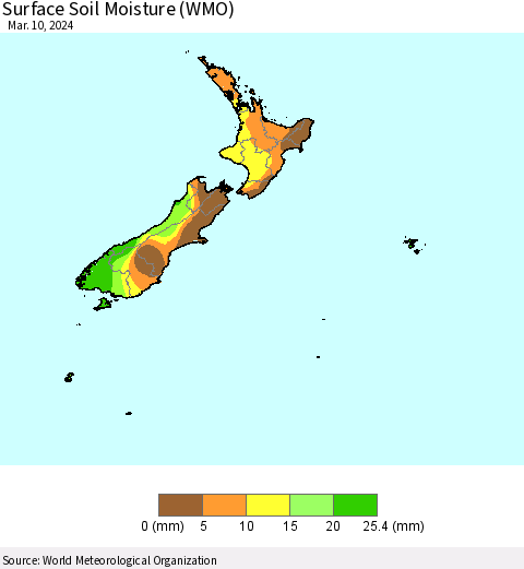 New Zealand Surface Soil Moisture (WMO) Thematic Map For 3/4/2024 - 3/10/2024