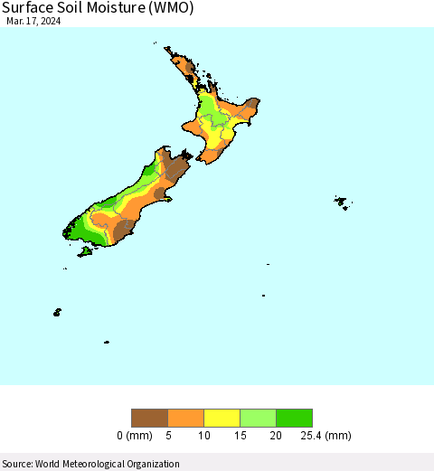 New Zealand Surface Soil Moisture (WMO) Thematic Map For 3/11/2024 - 3/17/2024