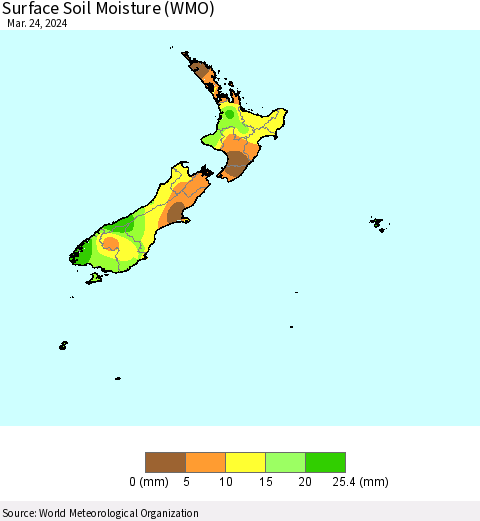 New Zealand Surface Soil Moisture (WMO) Thematic Map For 3/18/2024 - 3/24/2024