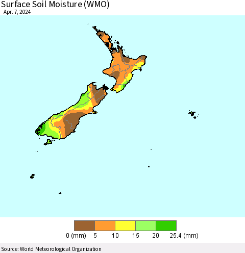 New Zealand Surface Soil Moisture (WMO) Thematic Map For 4/1/2024 - 4/7/2024