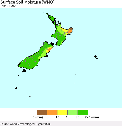 New Zealand Surface Soil Moisture (WMO) Thematic Map For 4/8/2024 - 4/14/2024