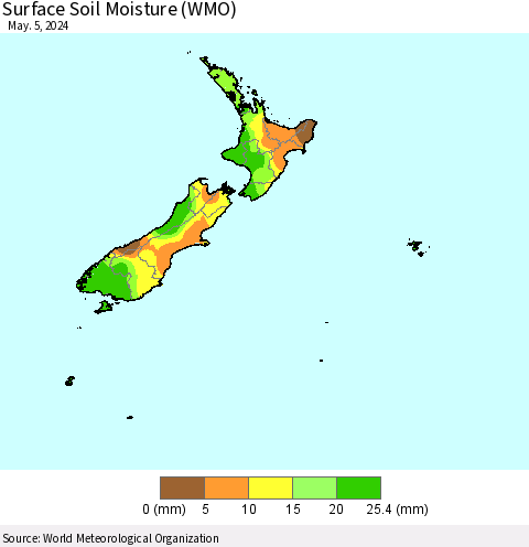 New Zealand Surface Soil Moisture (WMO) Thematic Map For 4/29/2024 - 5/5/2024