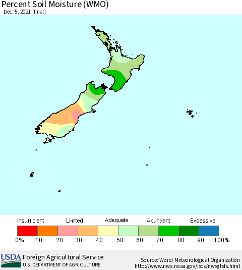 New Zealand Percent Soil Moisture (WMO) Thematic Map For 11/29/2021 - 12/5/2021