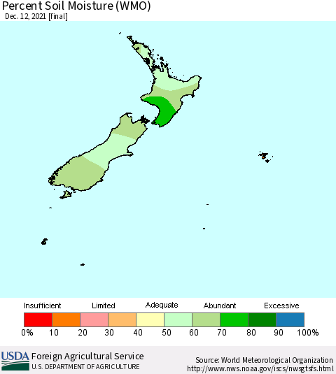 New Zealand Percent Soil Moisture (WMO) Thematic Map For 12/6/2021 - 12/12/2021