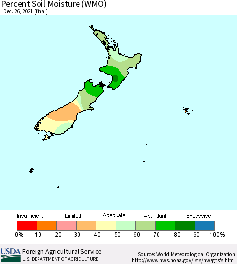New Zealand Percent Soil Moisture (WMO) Thematic Map For 12/20/2021 - 12/26/2021