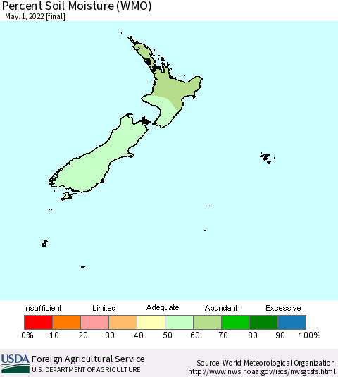 New Zealand Percent Soil Moisture (WMO) Thematic Map For 4/25/2022 - 5/1/2022
