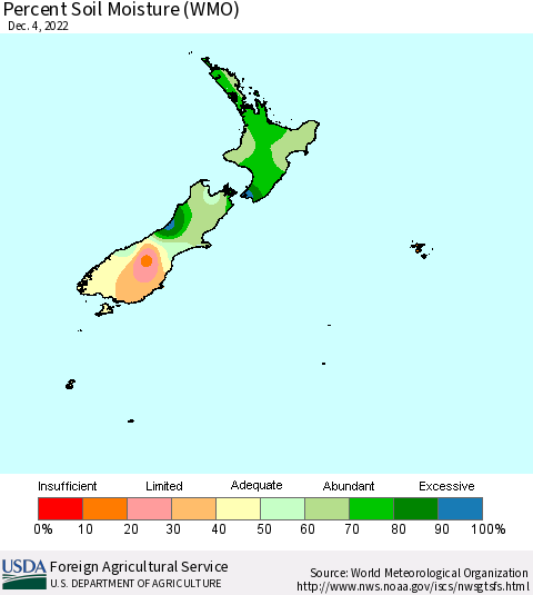 New Zealand Percent Soil Moisture (WMO) Thematic Map For 11/28/2022 - 12/4/2022